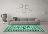Machine Washable Abstract Turquoise Contemporary Rug, wshcon1007turq