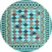Round Machine Washable Abstract Light Blue Contemporary Rug, wshcon1007lblu