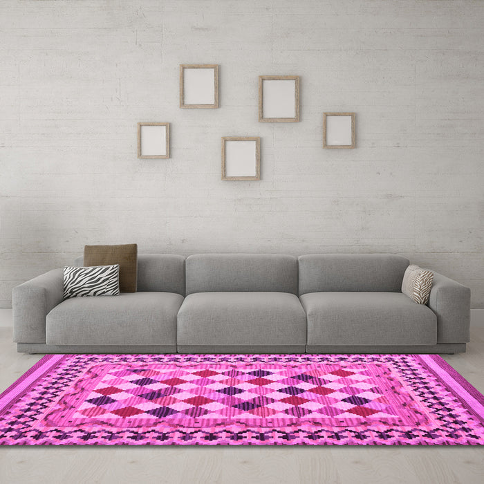 Machine Washable Abstract Pink Contemporary Rug in a Living Room, wshcon1007pnk