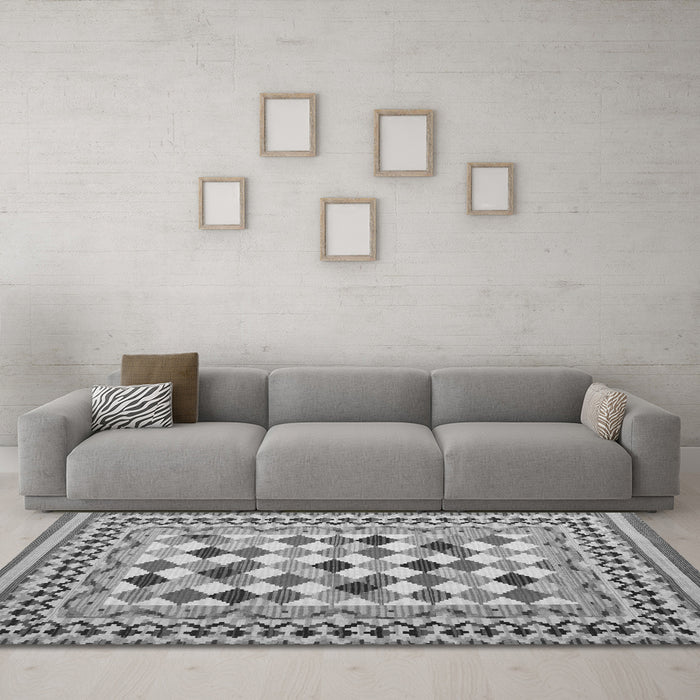 Machine Washable Abstract Gray Contemporary Rug in a Living Room,, wshcon1007gry