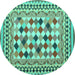 Round Machine Washable Abstract Turquoise Contemporary Area Rugs, wshcon1007turq