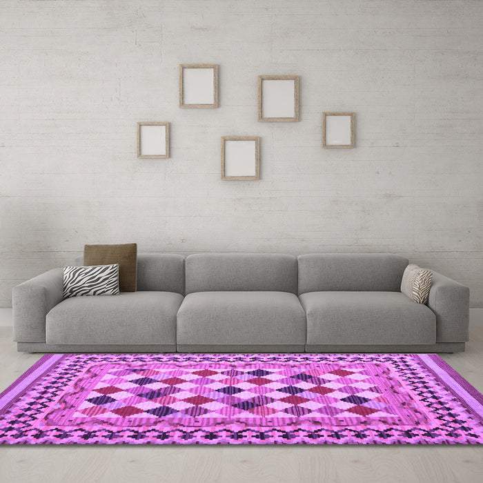 Machine Washable Abstract Purple Contemporary Area Rugs in a Living Room, wshcon1007pur