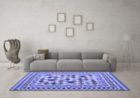 Machine Washable Abstract Blue Contemporary Rug, wshcon1007blu