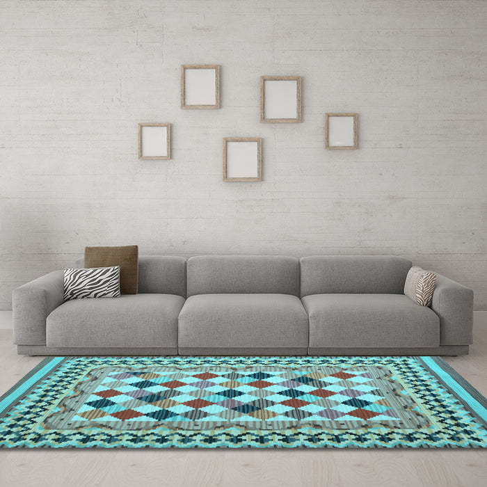 Machine Washable Abstract Light Blue Contemporary Rug in a Living Room, wshcon1007lblu
