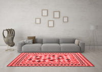 Machine Washable Abstract Red Contemporary Rug, wshcon1007red
