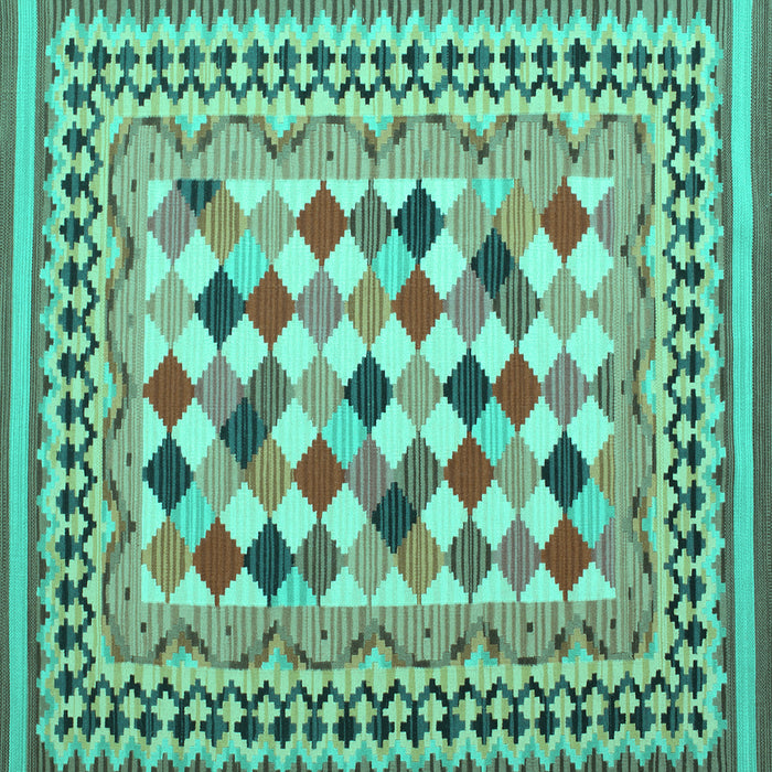 Square Machine Washable Abstract Turquoise Contemporary Area Rugs, wshcon1007turq