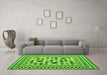 Machine Washable Abstract Green Contemporary Area Rugs in a Living Room,, wshcon1007grn