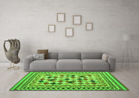 Machine Washable Abstract Green Contemporary Rug, wshcon1007grn