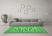 Machine Washable Abstract Emerald Green Contemporary Rug, wshcon1007emgrn