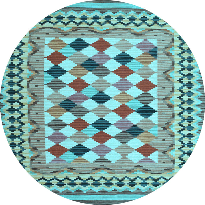 Round Abstract Light Blue Contemporary Rug, con1007lblu