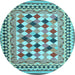 Round Abstract Light Blue Contemporary Rug, con1007lblu