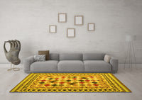 Machine Washable Abstract Yellow Contemporary Rug, wshcon1007yw