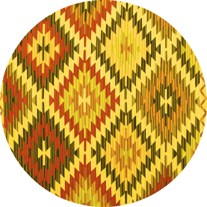Round Abstract Yellow Contemporary Rug, con1008yw
