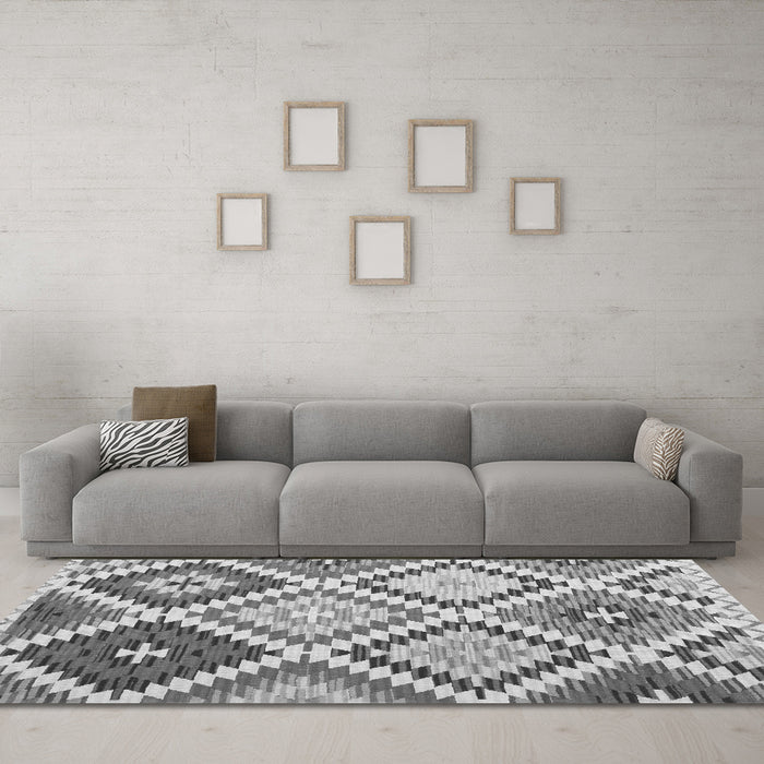 Machine Washable Abstract Gray Contemporary Rug in a Living Room,, wshcon1008gry