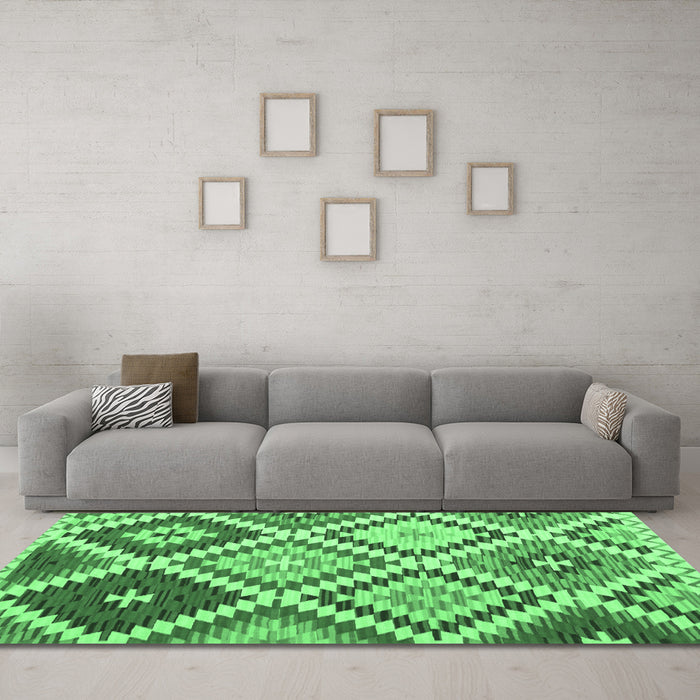 Machine Washable Abstract Emerald Green Contemporary Area Rugs in a Living Room,, wshcon1008emgrn