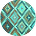 Round Machine Washable Abstract Turquoise Contemporary Area Rugs, wshcon1008turq