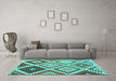 Machine Washable Abstract Turquoise Contemporary Area Rugs in a Living Room,, wshcon1008turq