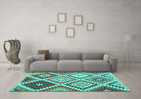 Machine Washable Abstract Turquoise Contemporary Rug, wshcon1008turq