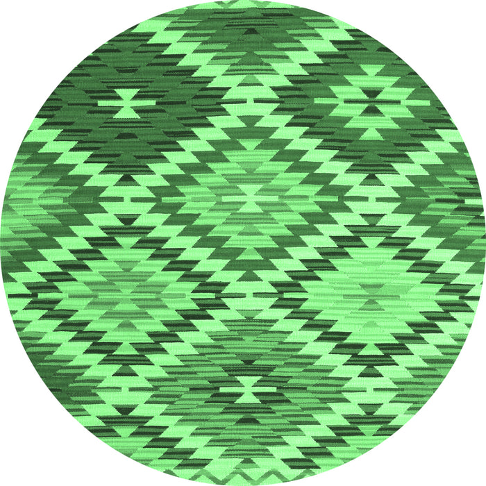 Round Machine Washable Abstract Emerald Green Contemporary Area Rugs, wshcon1008emgrn