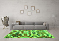 Machine Washable Abstract Green Contemporary Rug, wshcon1008grn