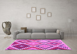 Machine Washable Abstract Pink Contemporary Rug in a Living Room, wshcon1008pnk