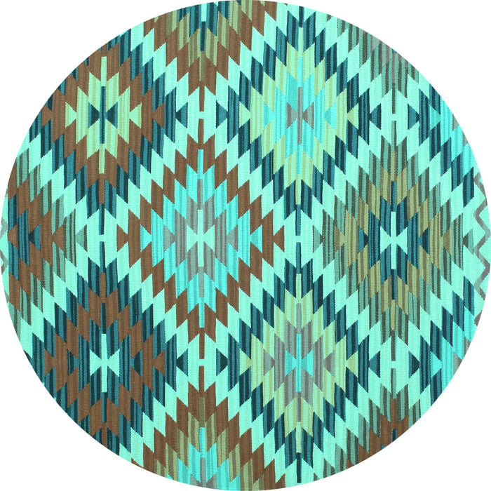 Round Abstract Turquoise Contemporary Rug, con1008turq