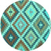 Round Abstract Turquoise Contemporary Rug, con1008turq