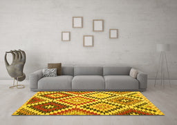 Machine Washable Abstract Yellow Contemporary Rug in a Living Room, wshcon1008yw