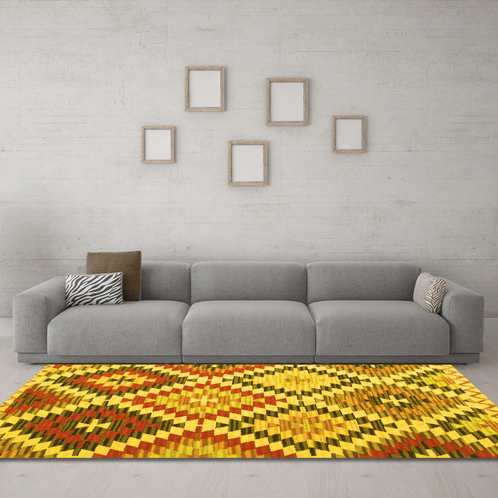 Machine Washable Abstract Yellow Contemporary Rug in a Living Room, wshcon1008yw