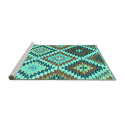 Sideview of Machine Washable Abstract Turquoise Contemporary Area Rugs, wshcon1008turq