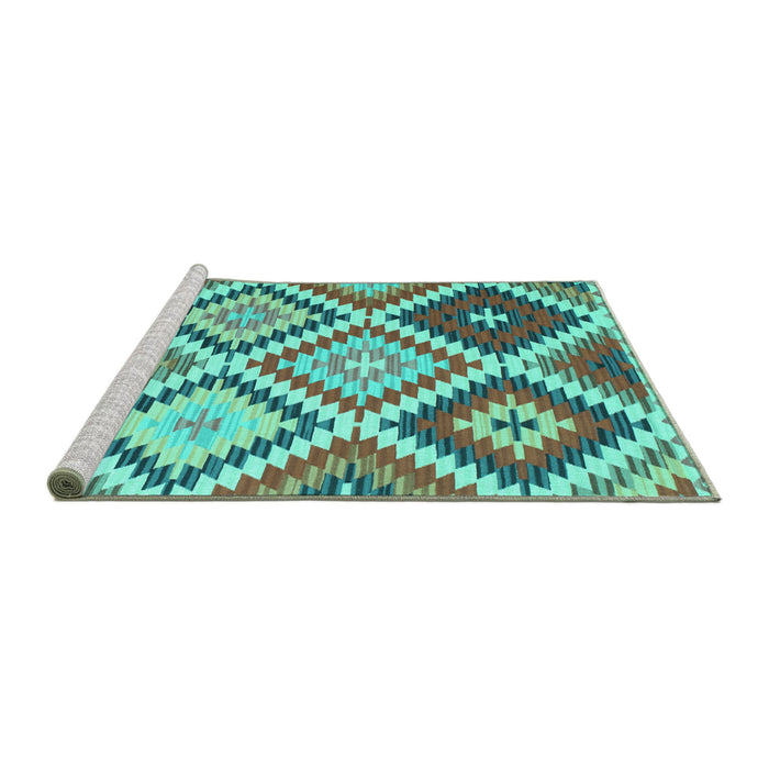 Sideview of Machine Washable Abstract Turquoise Contemporary Area Rugs, wshcon1008turq