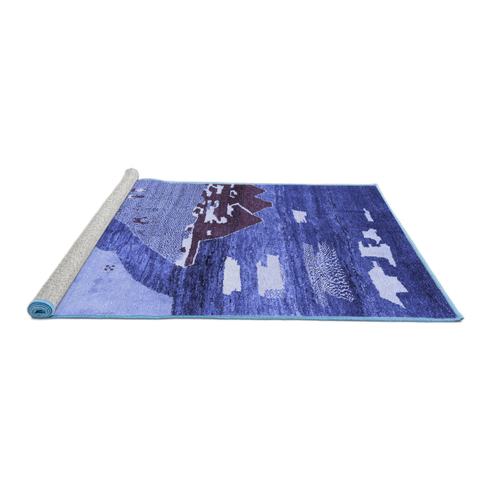 Sideview of Machine Washable Abstract Blue Contemporary Rug, wshcon1009blu