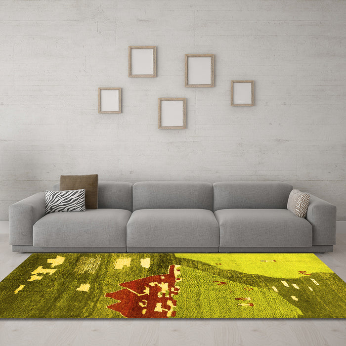 Machine Washable Abstract Yellow Contemporary Rug in a Living Room, wshcon1009yw