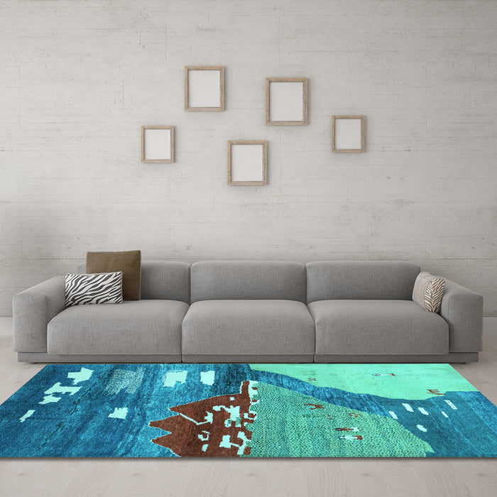 Machine Washable Abstract Light Blue Contemporary Rug in a Living Room, wshcon1009lblu