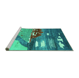Sideview of Machine Washable Abstract Turquoise Contemporary Area Rugs, wshcon1009turq