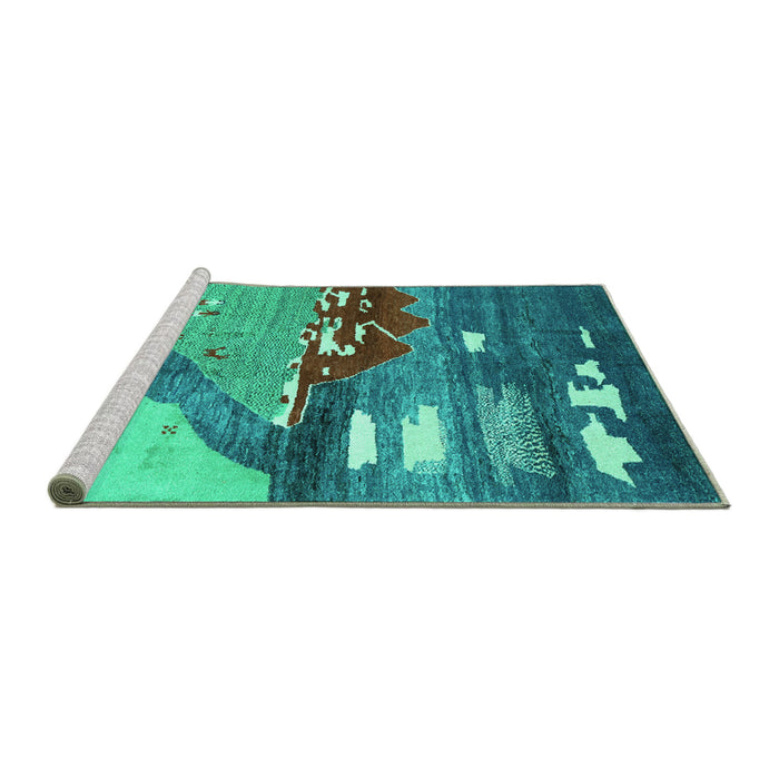 Sideview of Machine Washable Abstract Turquoise Contemporary Area Rugs, wshcon1009turq