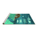 Sideview of Machine Washable Abstract Turquoise Contemporary Area Rugs, wshcon1009turq