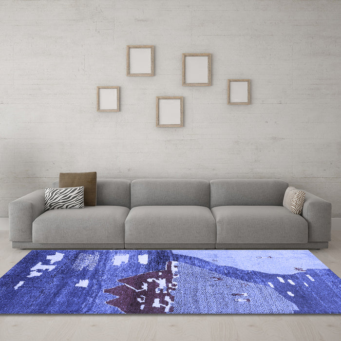 Machine Washable Abstract Blue Contemporary Rug in a Living Room, wshcon1009blu