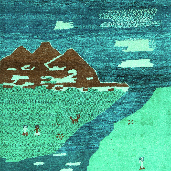 Machine Washable Abstract Turquoise Contemporary Area Rugs, wshcon1009turq