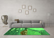 Machine Washable Abstract Green Contemporary Area Rugs in a Living Room,, wshcon1009grn