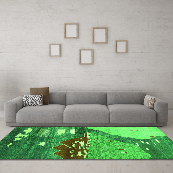 Machine Washable Abstract Green Contemporary Area Rugs in a Living Room,, wshcon1009grn