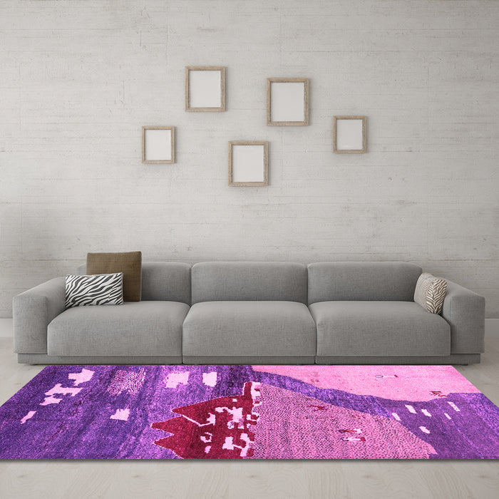 Machine Washable Abstract Pink Contemporary Rug in a Living Room, wshcon1009pnk