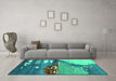 Machine Washable Abstract Turquoise Contemporary Area Rugs in a Living Room,, wshcon1009turq
