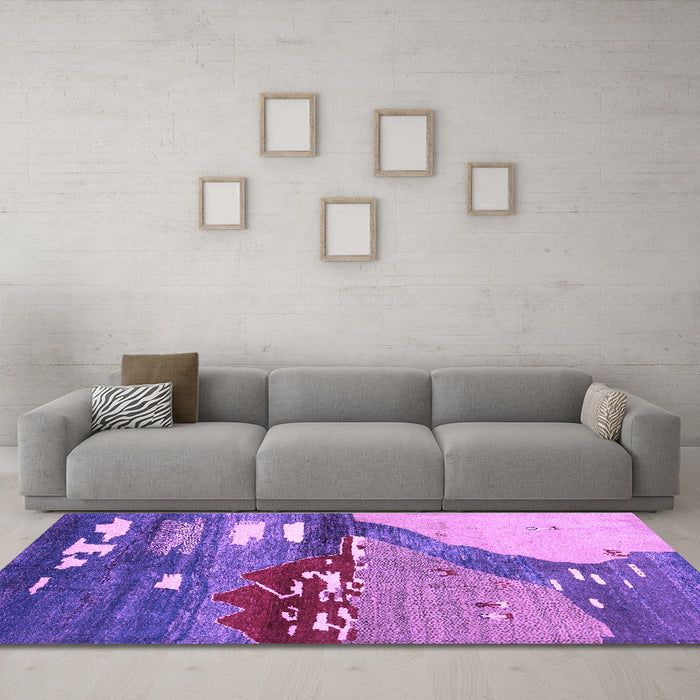 Machine Washable Abstract Purple Contemporary Area Rugs in a Living Room, wshcon1009pur