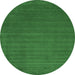Round Machine Washable Abstract Emerald Green Contemporary Area Rugs, wshcon100emgrn