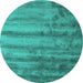 Round Machine Washable Abstract Turquoise Contemporary Area Rugs, wshcon1010turq