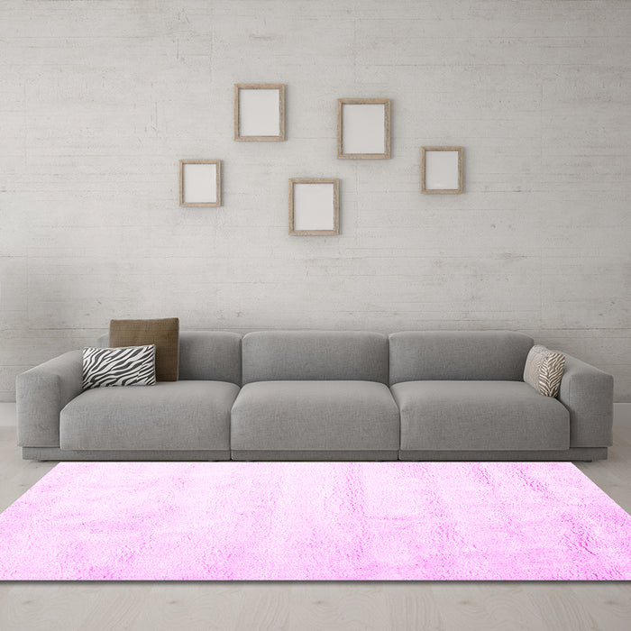 Machine Washable Solid Pink Modern Rug in a Living Room, wshcon1011pnk