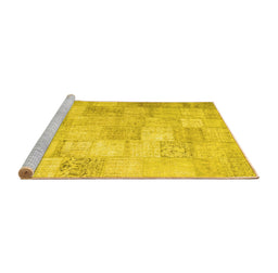 Sideview of Machine Washable Patchwork Yellow Transitional Rug, wshcon1012yw