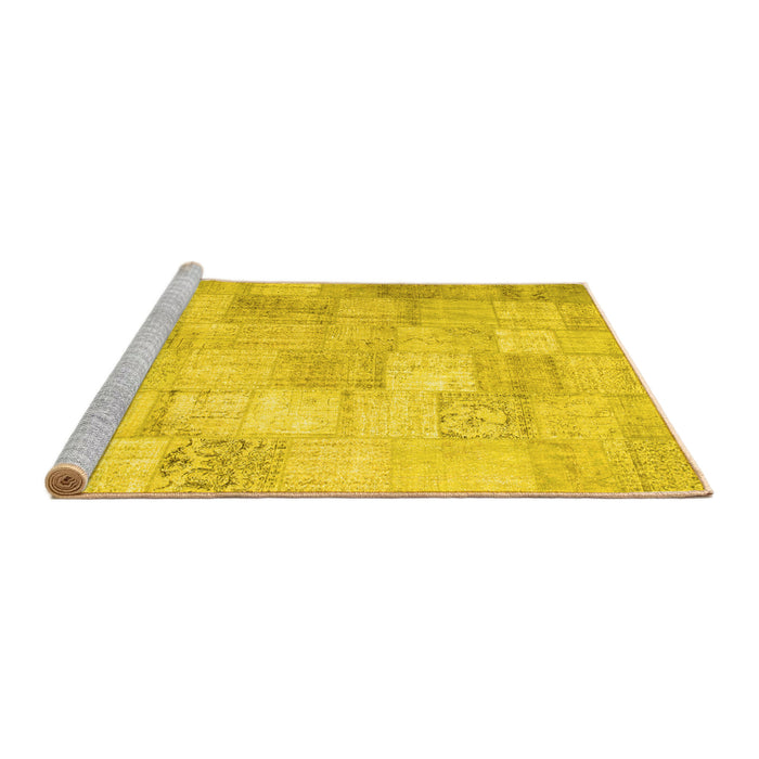 Sideview of Machine Washable Patchwork Yellow Transitional Rug, wshcon1012yw