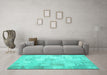 Machine Washable Patchwork Turquoise Transitional Area Rugs in a Living Room,, wshcon1012turq